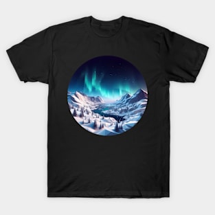 Mountains and Aurora Borealis Low Poly T-Shirt